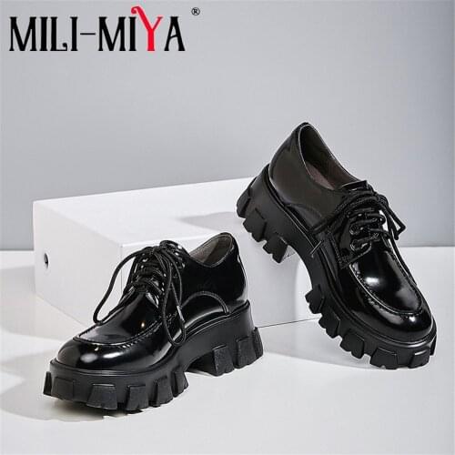 MILI-MIYA New Genuine Leather White Sneaker Round Toe Platform Thick Bottom Outdoor Lace Up Breathable Women Vulcanized Shoes