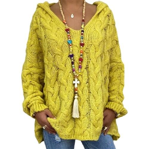 YSDNCHI Autumn Winter Knitwear Knitted Sweater Women Solid Long-sleeved Hooded Pullovers Top Loose