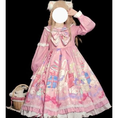 Lolita Dress Ladies Party Dress Gothic Navy Collar Dress Sweet Lolita Girl Cosplay Dress Kawaii Ruffles Bow Women Party Dress
