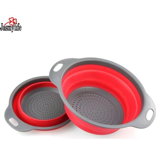 1PC Foldable Silicone Colander Fruit Vegetable Washing Basket Strainer Collapsible Drainer With Handle Kitchen Tool
