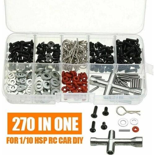 270pcs Flat Head Screws + N3/4 Flat Washer With Hexagon Wrench Box Special Repair Tool Kit For 1/10 HSP RC Car Tool Accessories