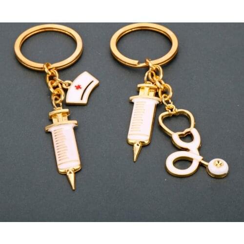 Doctor Medical Tools keychain Stethoscope Syringe Key Ring Nurse Medical Student Gift Jewelry Souvenir Charm Bag Car keyring