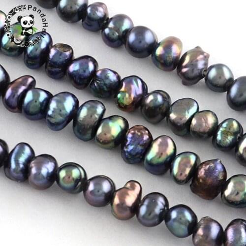 Natural Pearl Beads Pearl Bead Strands, Potatol, DarkSlateGray, 4~6x4~5mm, Hole: 0.6~0.7mm; about 90pcs/strand, 14.1"