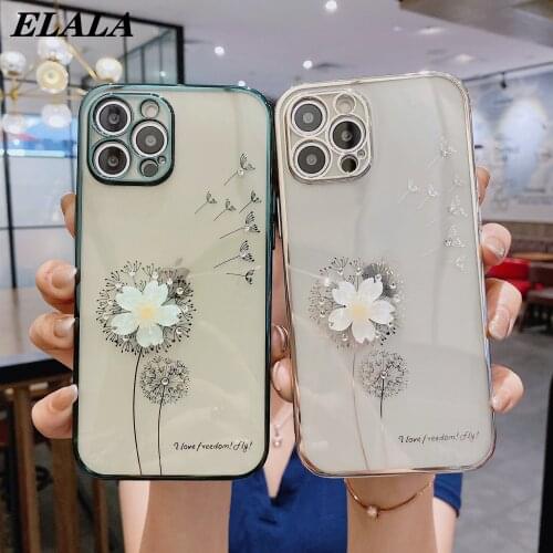 Dandelion Phone Case for iPhone 12 11 Pro Max Mini XR XS SE2020 7 8 Plus Plating Clear Soft TPU Cover with Funny Rotating Flower