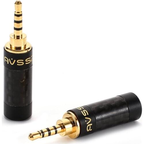 1Pcs fever 2.5mm four-section straight plug balanced carbon fiber gold-plated DIY headphone cable pure copper small diameter