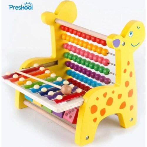 Preskool Baby Toy For Children Cartoon Fawn Learning Frame Multi-functional Math Bead knock Piano Education Toy