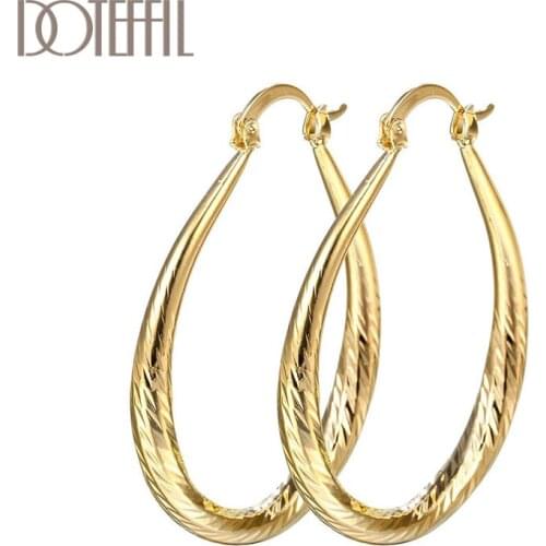 DOTEFFIL 925 Sterling Silver Gold 43mm U-Shaped Hoop Earrings For Women Charm Engagement Wedding Fashion Jewelry