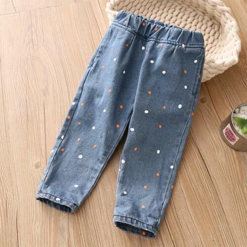 Baby Girl Jeans Childrens Fashion Denim Pants 2020 Autumn New Kids Girl Polka Dot Print Cowboy Trousers Baby Denim Pants 2-8Y