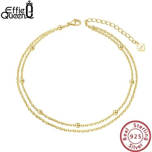 Effie Queen Fashion Layered Beads & Satellite Cable Chain Anklet 925 Sterling Silver Anklets for Women Foot Jewelry Gift SA14