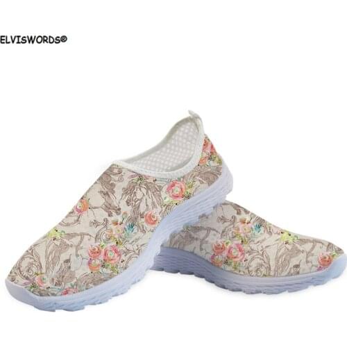 ELVISWORDS Floral Horse 3D Pattern Casual Ladies Sneakers Shoes Woman Spring Summer Mesh Light Women Loafers Zapatos Mujer 2020