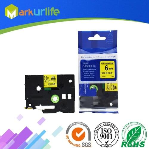 HSe-611 5.8mm Black on Yellow Heat Shrink Sleeving / Tubing for Brother Printer PT-E300 Printable Label Tape HS611 HS-611 HSE611