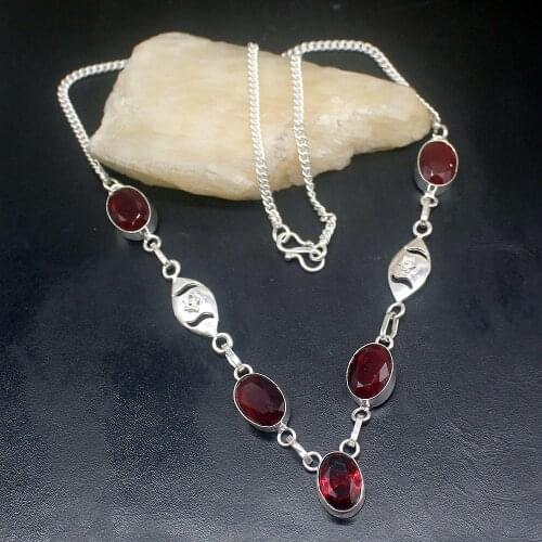 Gemstonefactory Jewelry Big Promotion 925 Silver Fashion Blood Red Garnet Shiny Gifts Women Chain Necklace 52cm 202101602