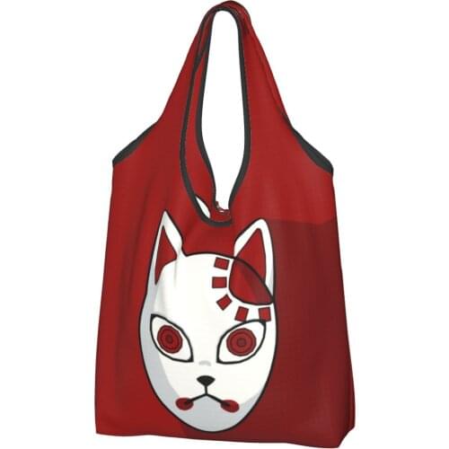Nezuko Mask Canvas Bag Women Shoulder Bag Japanese Anime Chibi Ins Shopper Bag