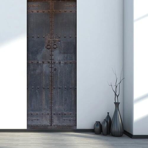 Imitation Chinese Old Wooden Door 3D Door Sticker Waterproof PVC Self-adhesive Vinyl Home Decoration 200x38.5cm 2pcs/set