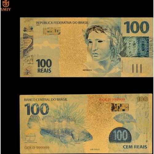 Colorful Brazilian Gold Banknote 100 Reais in 24K Gold Fake Paper Money For Collection And Business Gifts
