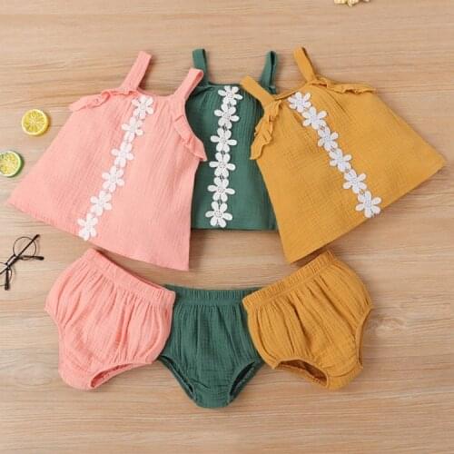Summer Newborn Infant Baby Girls Set Suits Outfits Lace Ruffles Shirt + PP Shorts Suits for Kids Baby Clothing Set