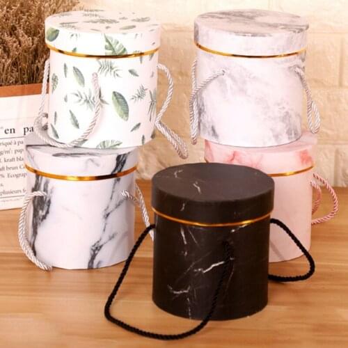 Marble Romantic Round Flower Box Gift Wrap Portable Small Flower Box With Rope Festive Party Supplies Gift Wrap Storage