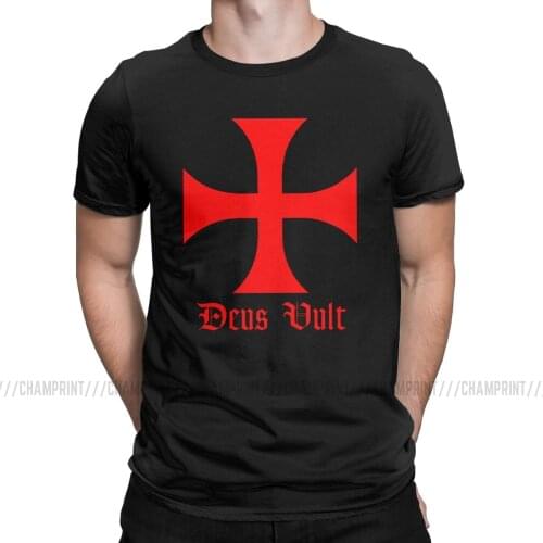 Mens T-Shirts Deus Vult Templar Cross Novelty Tees Short Sleeve Crusader Kings Medieval War Games T Shirts Plus Size Clothes