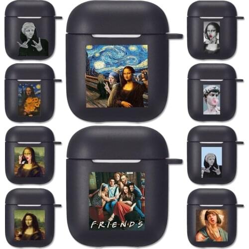 Aesthetic Abstract Art Soft Black Case for AirPods 2 1 Mona Lisa David Statue Silicone Wireless Bluetooth Earphone Box Cover