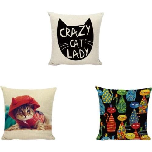 Cushion Covers 43cm Square Watercolor Cat Art Print Cotton Linen Home Decor Kids Room Gaming Chair Garden Living Room Pillowcase