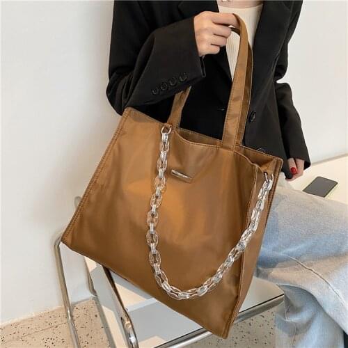 Nylon large capacity women handbags Acrylic chain designer female Shoulder Bags lady shopper bag Casual big totes bolsa brown