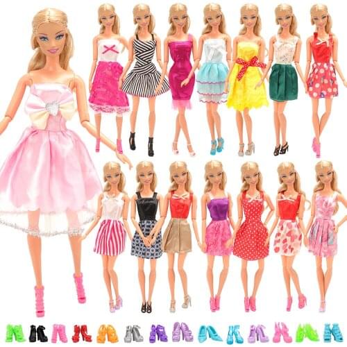 New Arrive 22 Doll Items /lot Accessories =12 Dolls Dress Random Celections Playset + 10 fancy shoes For Toys For barbie Game