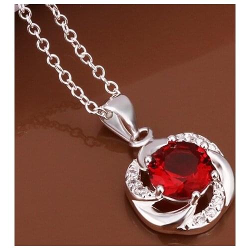 Necklace Silver Plated Necklace Silver 18 Inches Chain Pendant Necklaces Red Crystal Jewelry Free Shipping zmxn LN473