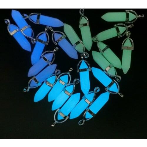 Natural Stone Luminous Stone Fluorescent Stone Hexagonal Edge Pendant Bullet Necklace Pendant