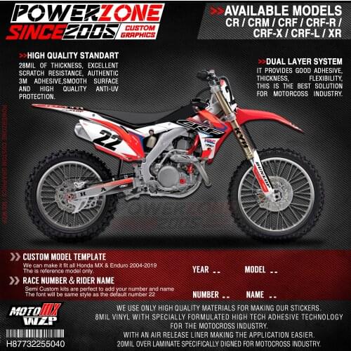 PowerZone Custom Team Graphics Backgrounds Decals 3M Stickers Kit For HONDA CRF250R 2010-2013 CRF450R 2009-2012 040
