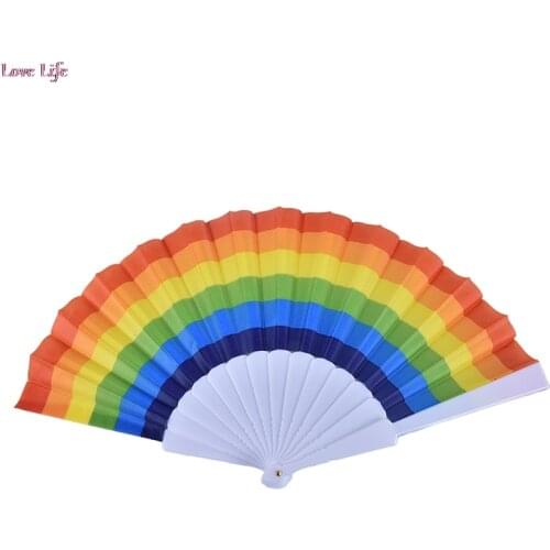 1 Pc Rainbow Hand Held Folding Fan Dance For Gay Pride Parties Decoration Fan Art Craft Decor