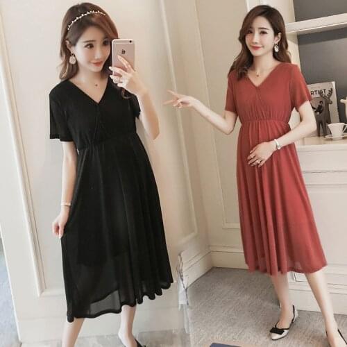 Chiffon Dresses Maternity Clothing For Pregnant Women Short Sleeve V-neck Vestidos Pregnancy Dress Maternity Summer Dresses