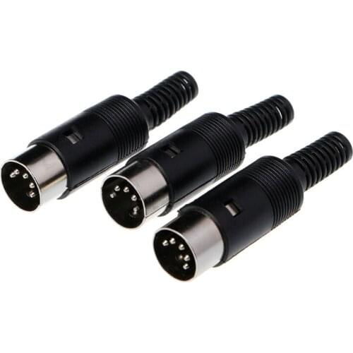 3 Pcs DIN Male Plug Cable Connector 5 Pin with Plastic Handle