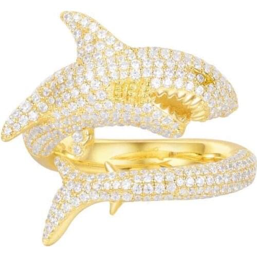 SOELLE 925 Sterling Silver Rings Full Micro Cubic Zirconia Gold Color Shark Finger Ring Fine Egypt Women Luxury Brand Jewelry