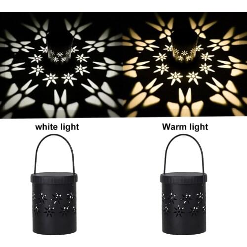 LED Solar Lantern Light Hollow Lantern Projection Light Wrought Iron Hanging Lamps Waterproof Outdoor Garden Yard Art Decoration