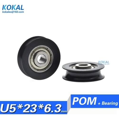 [U0523-6.3]1pcs 5X23X6.3mm black delrin U type wheel pulley non 625zz bearing pulley plastic pom U groove wheel 5X23X6.3mm
