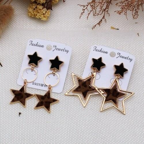 Korean Leopard Star Earrings Net Red Five-pointed Star Earrings Temperament Simple Earrings Female Earrings