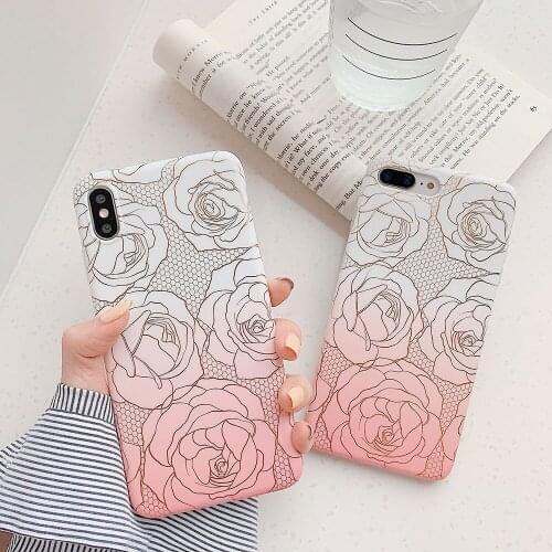 Vintage Plants Rose Floral Phone Cases For iPhone 7 8 Plus XR 11 Pro XS MAX X 6 6S Plus Glitter IMD Flower Leaf Soft Back Cover