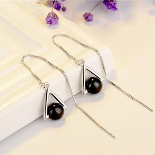 Cxwind Fashion Simulated Pearl Drop Dangle Earrings for Women Pendant Tassel Triangle Black Pearl Earrings Jewelry oorbellen