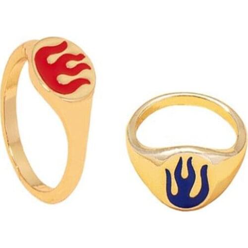 Simple Fashion Blue Red Flame Ring Trend Fine Finger Ring for Women Jewelry Accessories