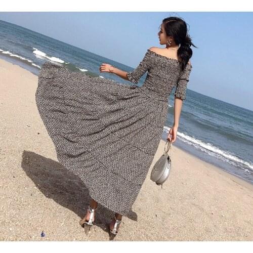 Long Dress Prairie Chic Vintage Floral Print Swing Dresses New Arrival Summer Women Sexy Off Shoulder High Waist Slim