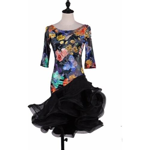 Lady performance floral latin dance dress women latin dance clothes latin dance dress flower printing latin dance dresses dancer