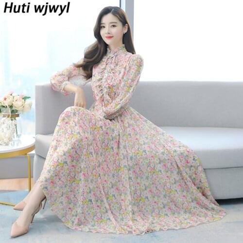 2021 Vintage Print Chiffon Maxi Dresses Spring Autumn New 4XL Plus Size Runway Midi Dresses Elegant Women Bodycon Party Vestidos