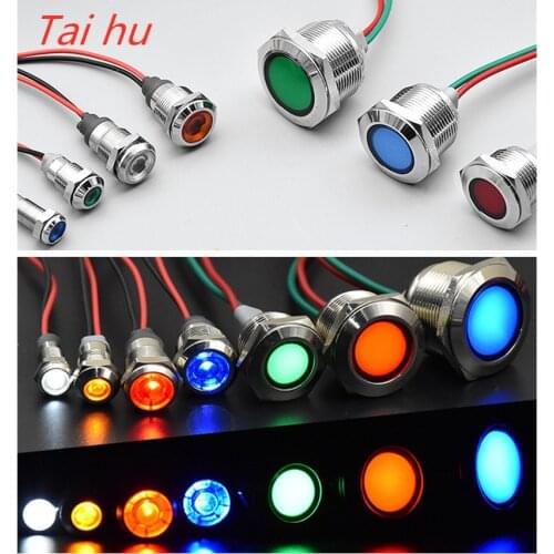 1pc 6mm 8mm 10mm 12mm 16mm Waterproof IP67 Metal LED Warning Indicator Light Signal Lamp Pilot Wire 3V 5V 12V 24V 110V 220V