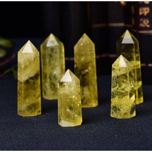 1Pcs Natural Citrine Crystal Point Healing Obelisk Yellow quartz rod home Beautiful decoration Reiki stone ornaments Hand made