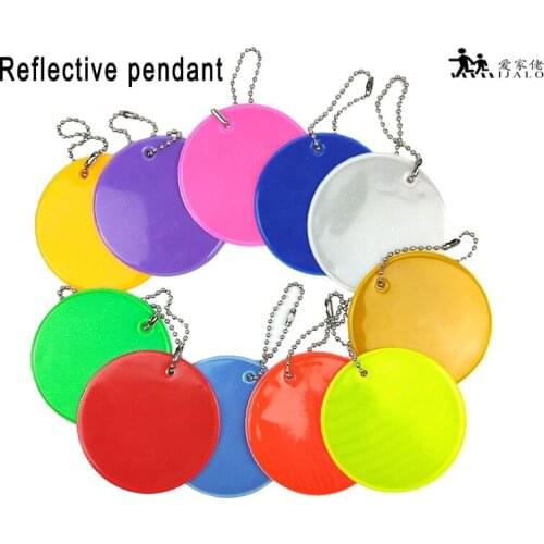 11 Colors 65mm Round PVC keyrings Reflective keychain bag pendant accessories High visibility material