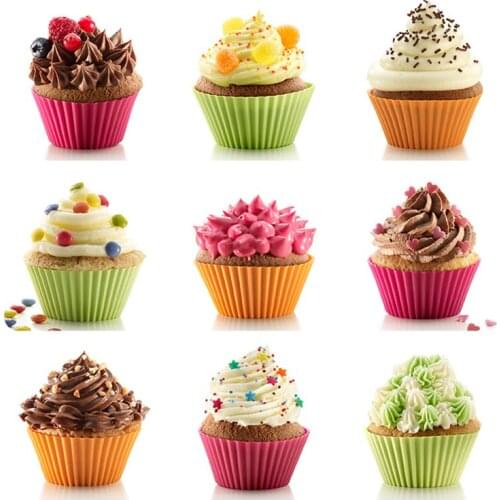 12Pcs Round Shape Non-Stick Muffin Cupcake Silicone Baking Mold Pudding Jelly Mini Biscuit Cake Mould For Kitchen Pastry Tools