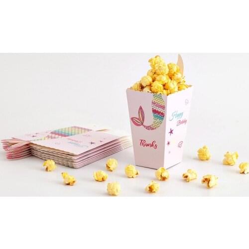 12pcs Mermaid Tail Under The Sea Popcorn Boxes Party Favors Boxes Birthday Baby Shower Wedding Snack Treat Box