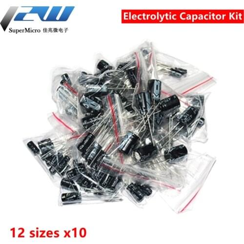 120Pcs 1Set 12 values 50V 16V 0.22UF-470UF 4*7MM 5X7MM Aluminum Electrolytic Capacitor Assortment Kit Pack
