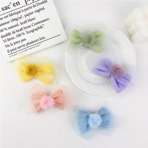 3 Inch Candy Color Hair Bows for Girl Fur Ball Lace Hair Clips Dot Printed BowKnot Hairgrips Barrettes for Kids Hair Accessories
