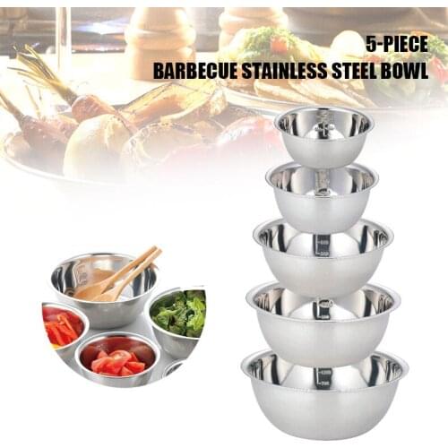 5pcs Picnic Barbecue Stainless Steel Bowls Anti-Rust Outdoor Kitchen Tableware SAL99